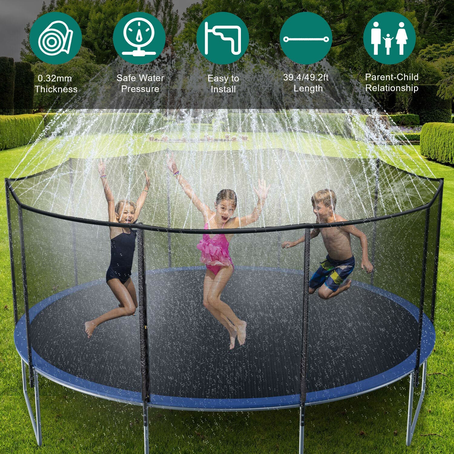 Trampoline Sprinkler Trampoline Water Sprinkler for Kids, 39.3FT Outdoor Water