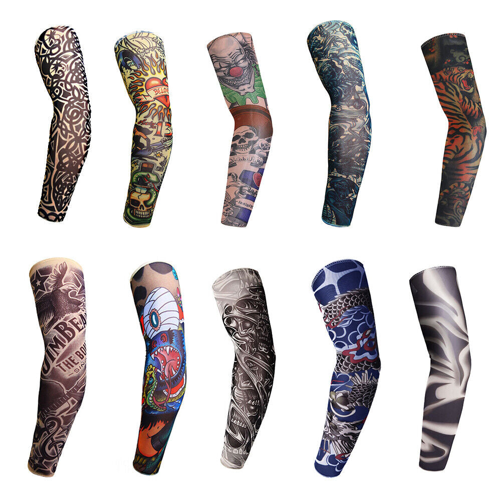10Pcs Tattoos Cooling Arm Sleeves Cover Basketball Golf Sport UV Sun Protection