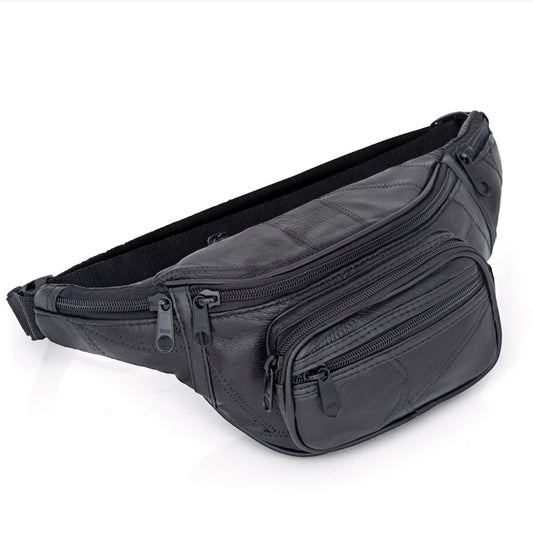 Fanny Pack Sling Bag Black Lambskin Leather Waist Bum Belt Pouch Chest Crossbody