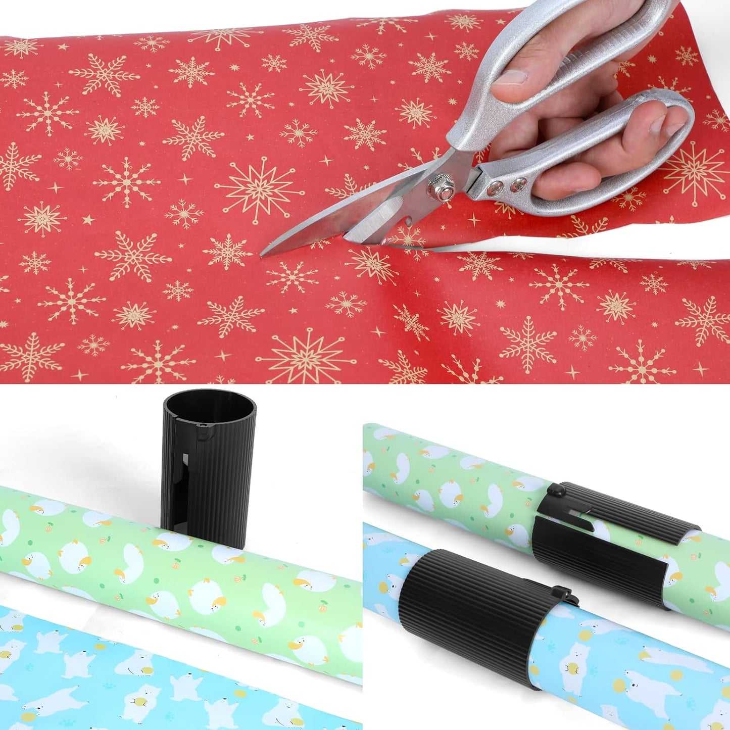 Replaceable Wrapping Paper Cutter Christmas Gift Wrap Roll Cutter Tool, Little Sliding Cutter Tube (2 Rollers & 4 Blades)