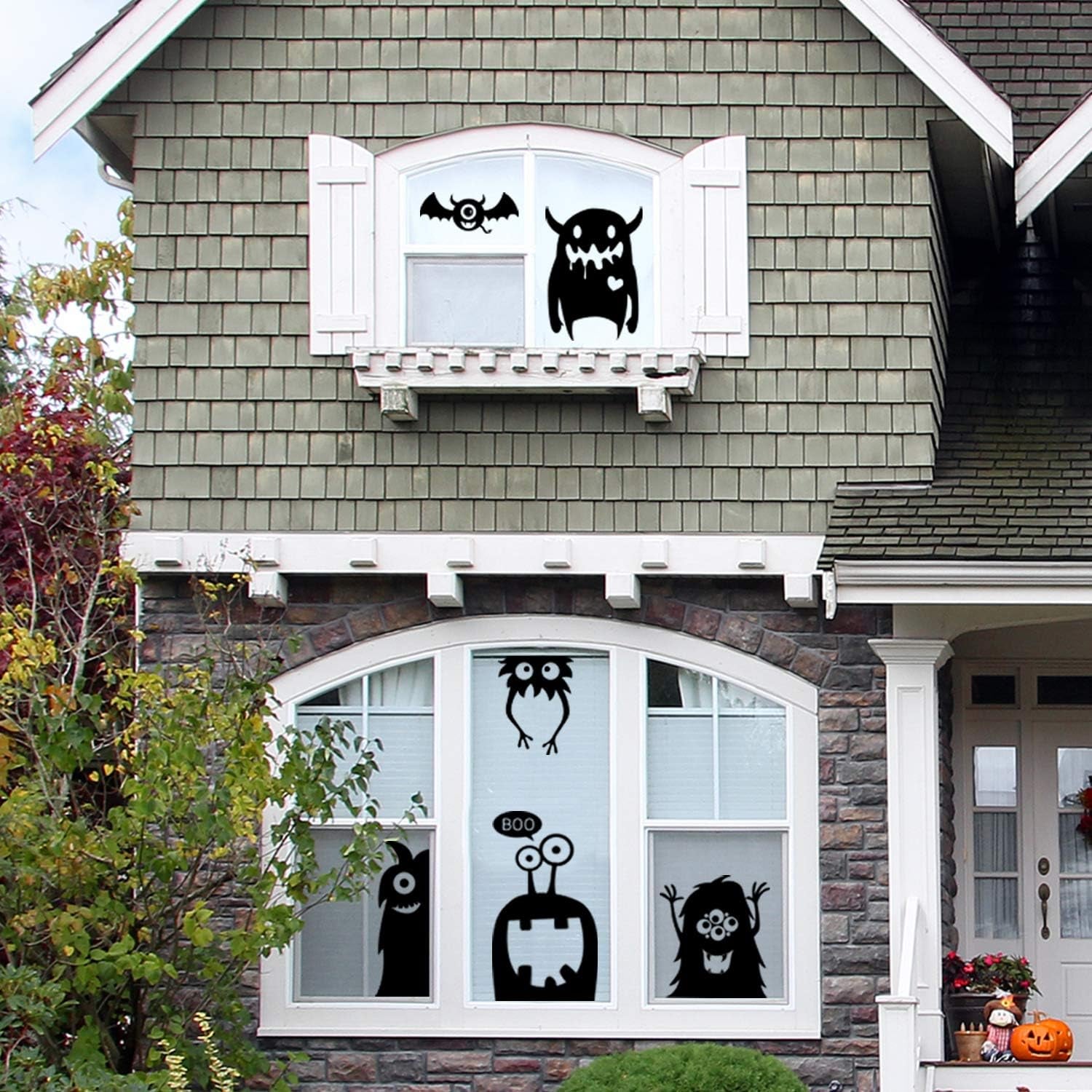 10PCS Giant Halloween Window Clings Novelty Cute Wiggly Monster Window Decal Stickers for Halloween Decoration Supply