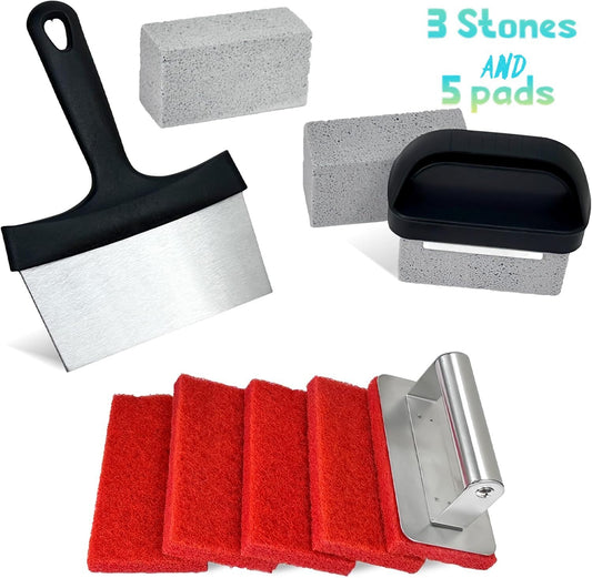  11 PCS  Griddle Cleaning Kit Heavy Flat Top Grill Cleaner Tool Set 3 Stones