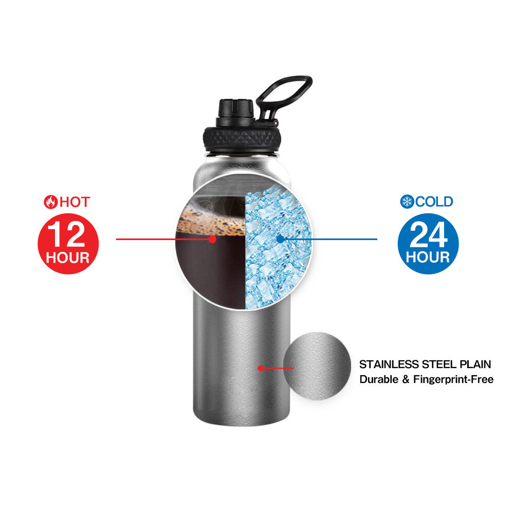 Water Bottle Stainless Steel Vacuum Double Wall Insulation Sport Wide Mouth 40 Oz 