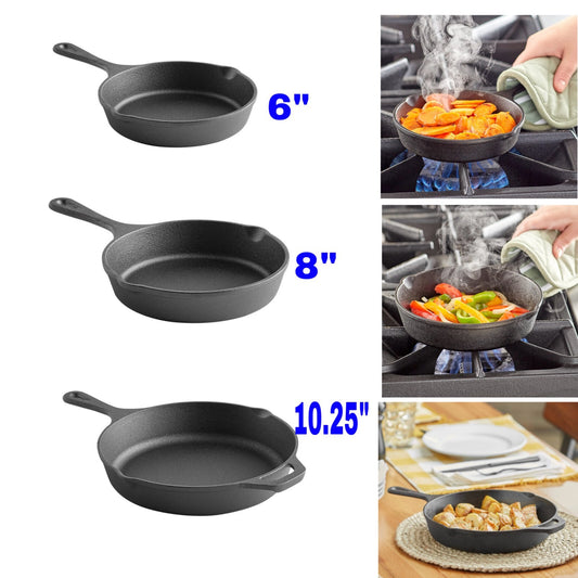 Heavy Duty Pre-Seasoned Cast Iron Skillet Pan 6”, 8”, or 10.25 Inch