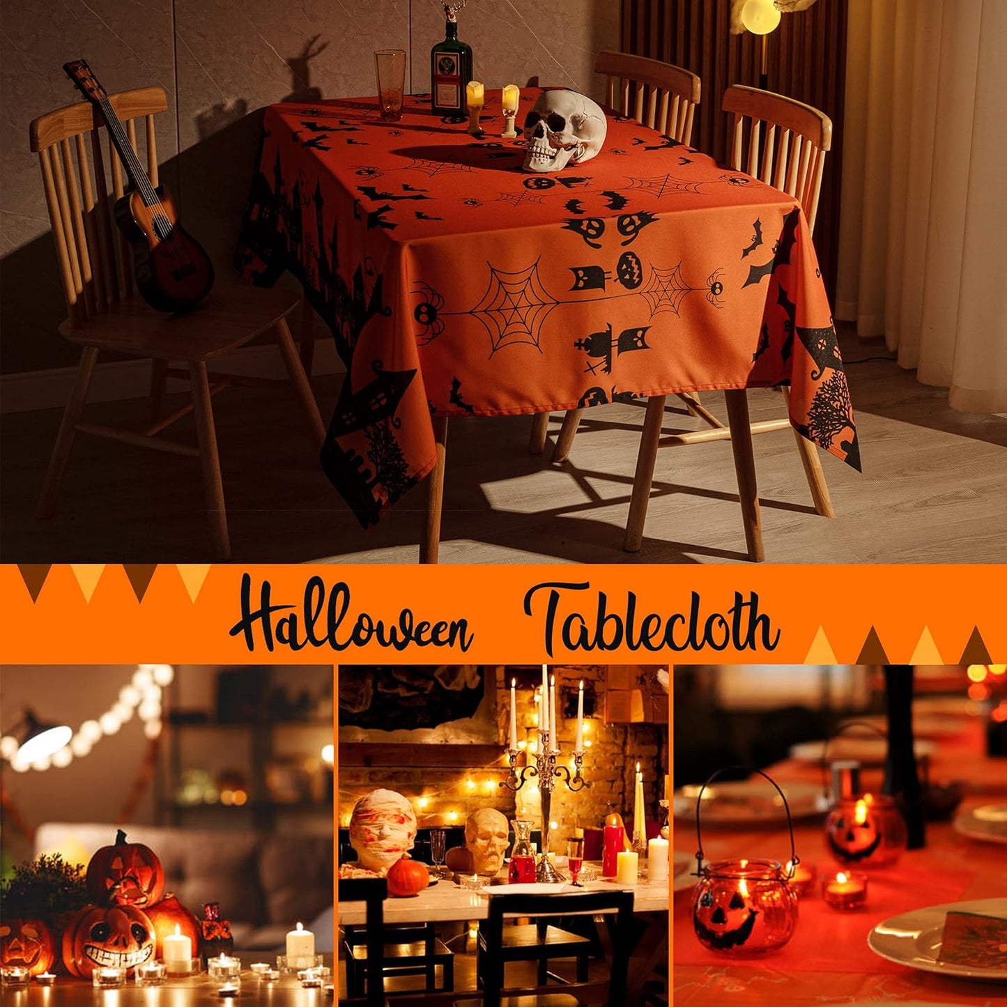 Rectangle Halloween Tablecloth Waterproof and Washable Fabric Decorative Holiday Table ClothTable Cover for Party Kitchen Dining Room Indoor, 60 x 84 Inch