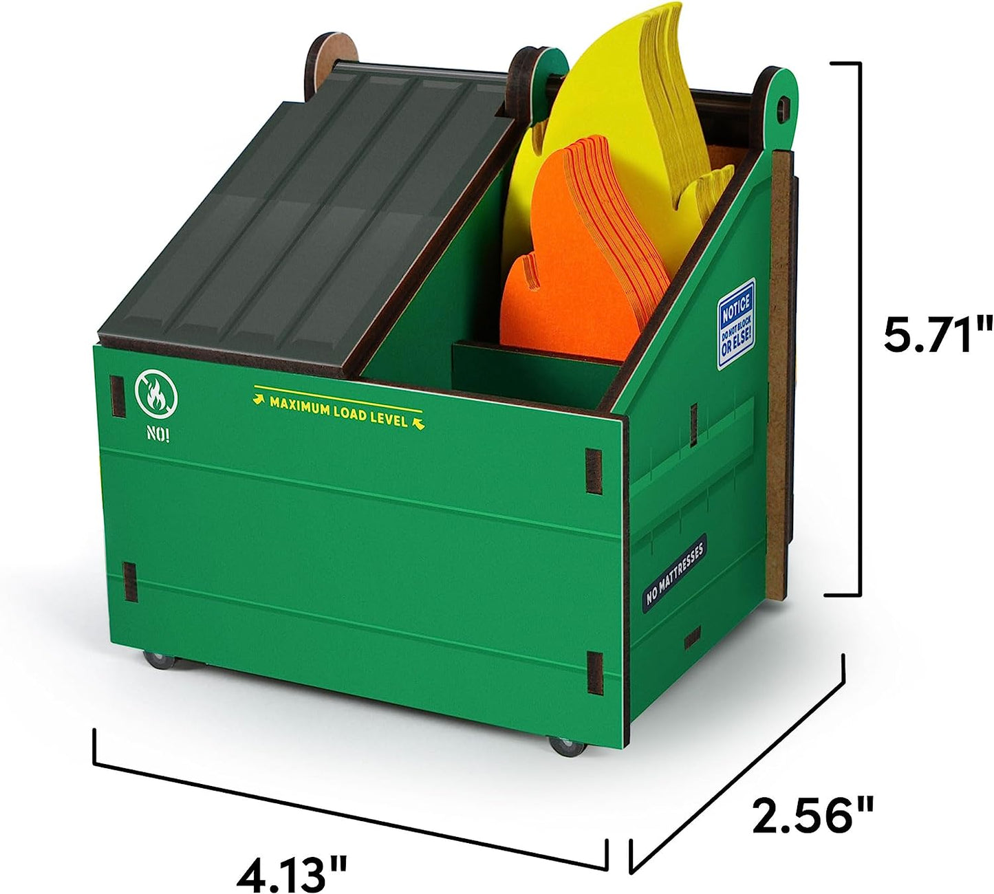 DESK DUMPSTER Pencil Holder with Flame Note Cards 3 Compartments for Desk and Office Supplies