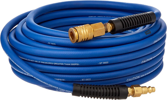 50' PVC Rubber Hybrid Air Hose with Brass 1/4" NPT Industrial Fitting and Universal Quick Connect Coupler
