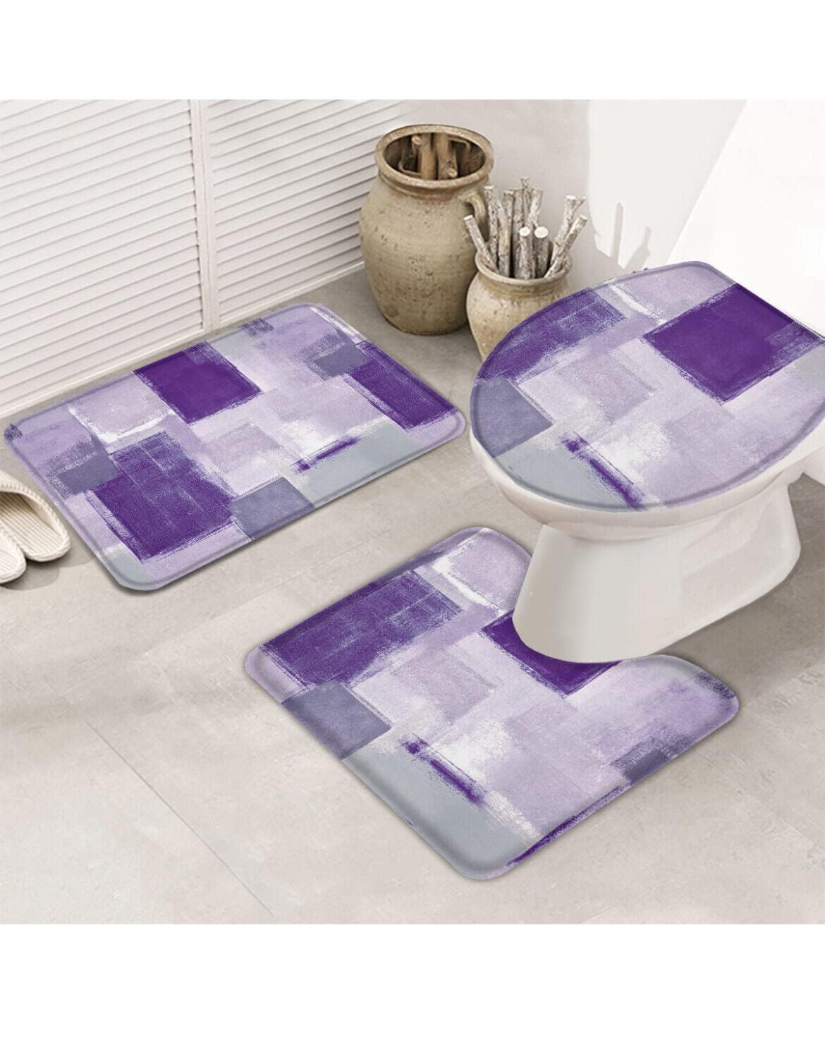 Bathroom Rugs Sets 3 Piece with Toilet Cover U Shaped Toilet Rug