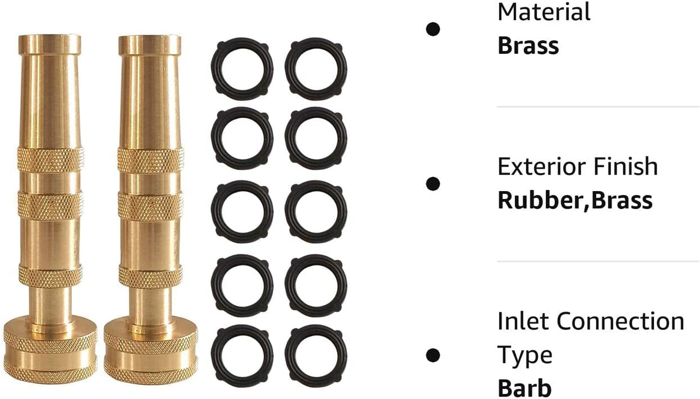 4" Heavy-Duty Brass Hose Nozzle with 10 Garden Hose Rubber Washers Adjustable Twist Hose Nozzle