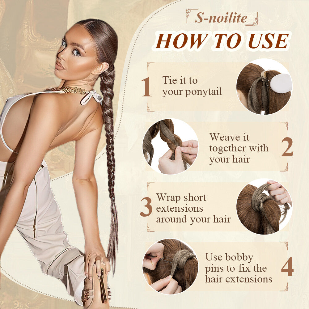 Natural as Human Braids Ponytail Wrap Bubble Thick Braiding Hair Extensions 34In