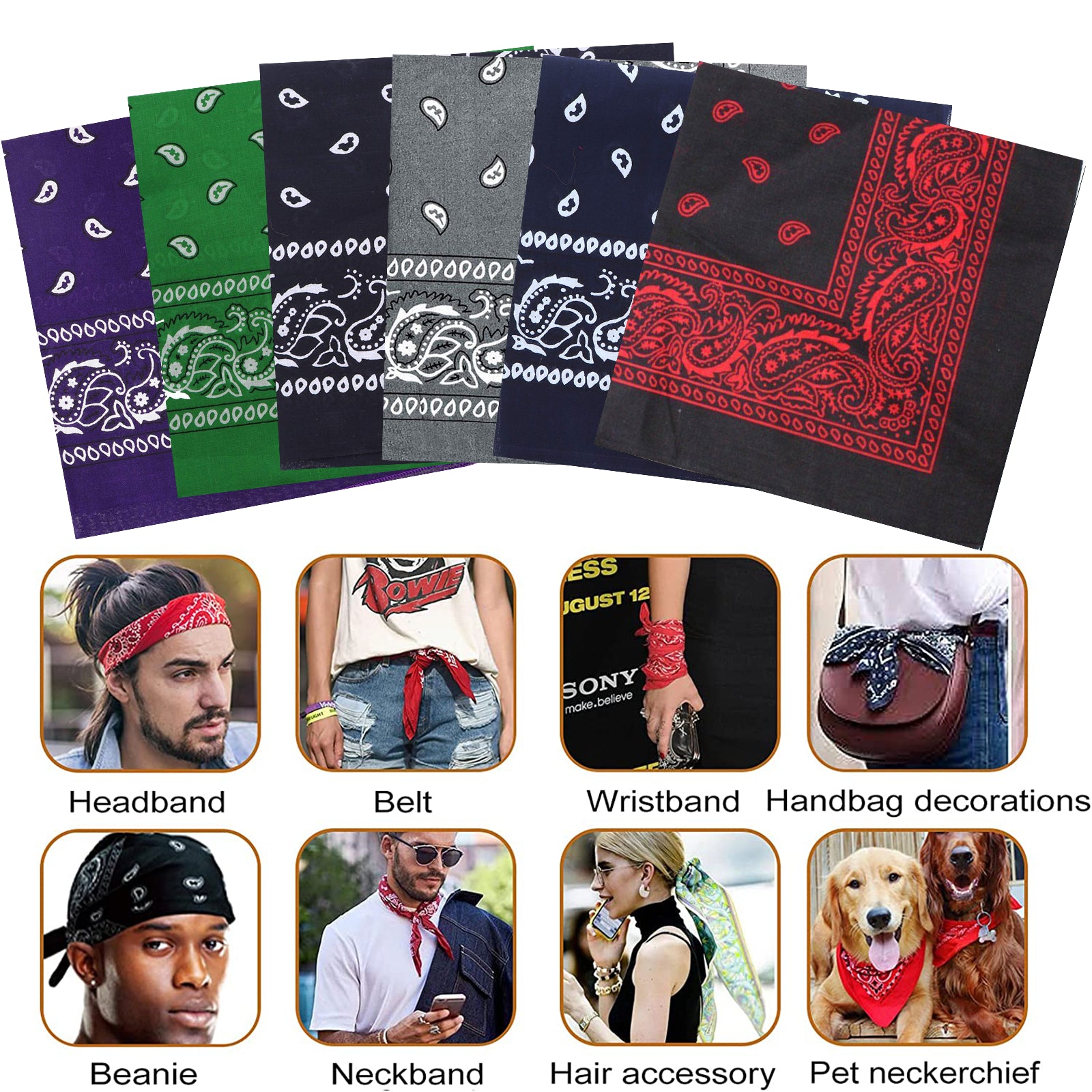 Bandana 100% Cotton Paisley Print Scarf Head Wrap Neck Headband for Men & Women