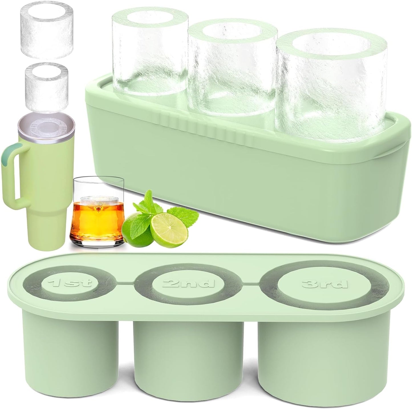 Silicone Ice Cube Tray, 3-compartment Cylinder Ice Cube Mold, Cylinder Ice Mold for Tumbler Cup, Water Bottle, Ice Cube Maker for Home Kitchen, Summer Kitchen Accessories, Kitchen Gadgets