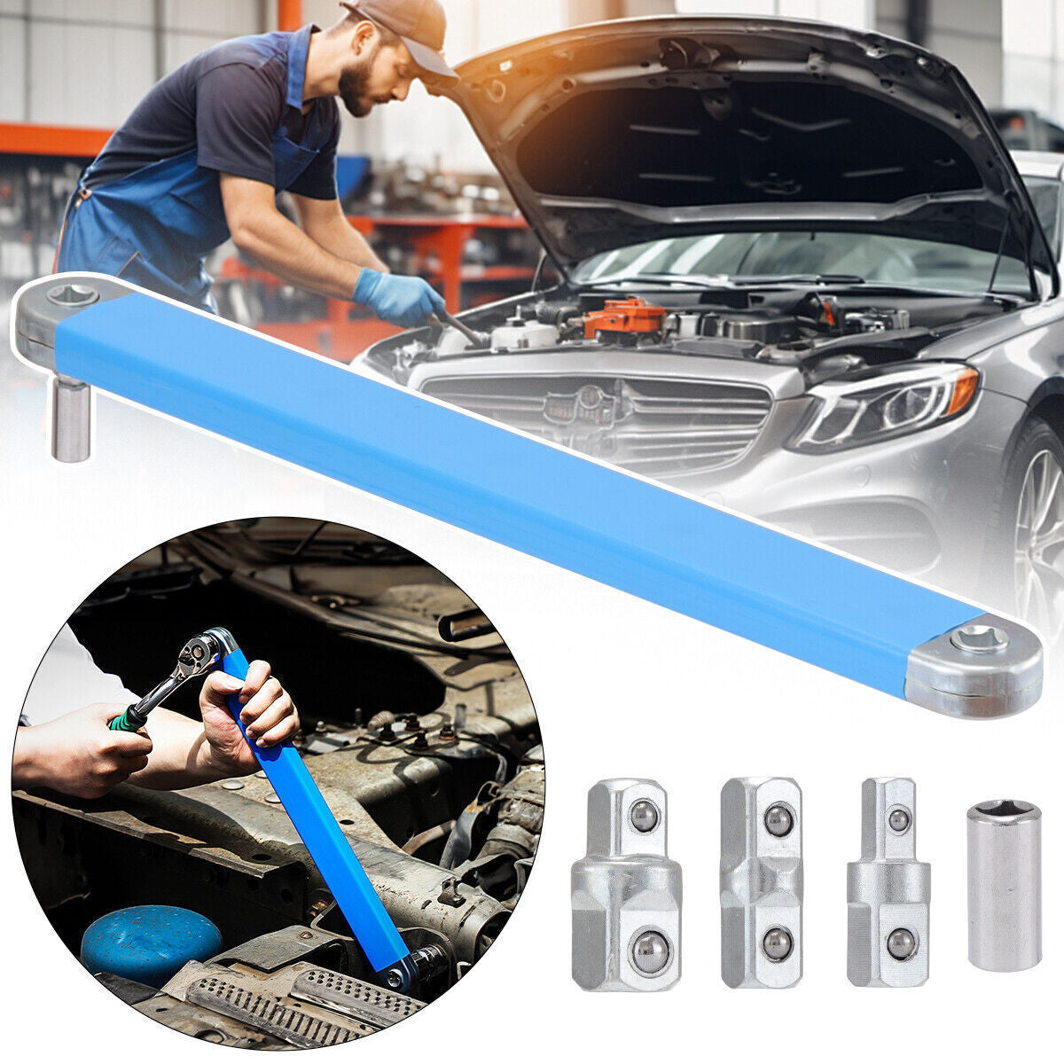 Offset Extension Wrench Set Ratchet Spanner Wrench with Extender Adapter Fast