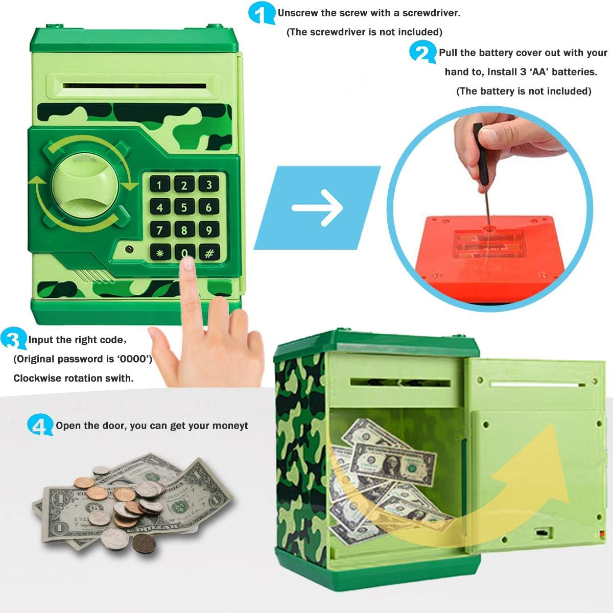 Piggy Bank Password Money Saving Box ATM Great Gift Safe Bank for Boys and Girls