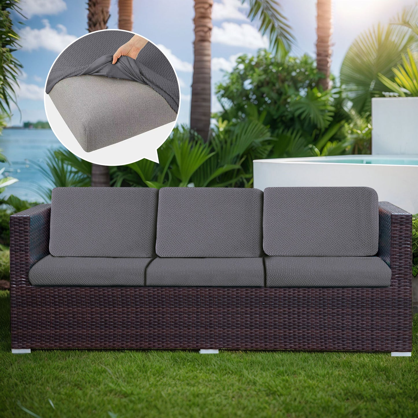 2pcs 100% Waterproof Patio Stretch Sofa Cushion Covers Outdoor Chair Cushion Covers