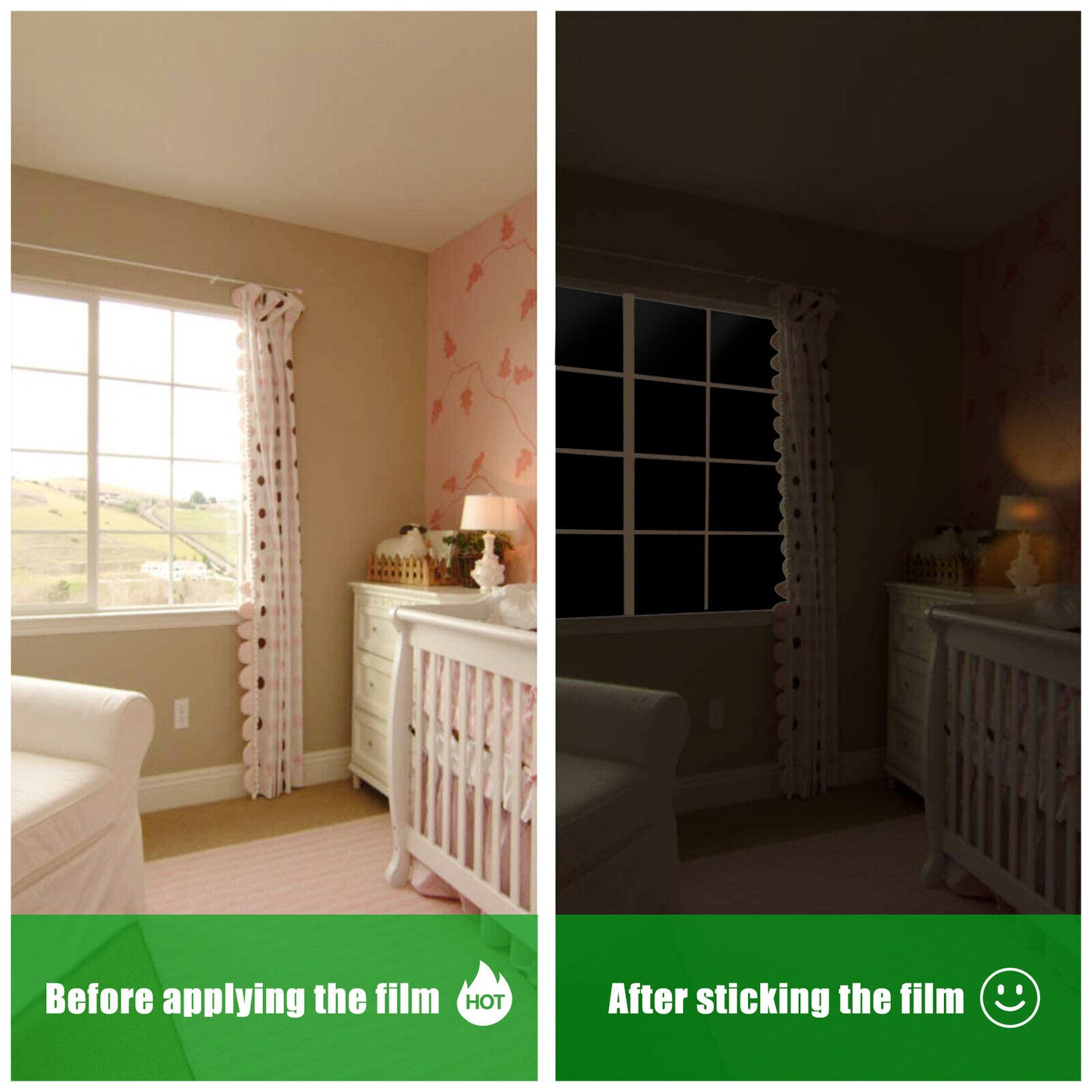 Blackout Window Film 100% Light Blocking Room Darkening UV Static Cling Cover
