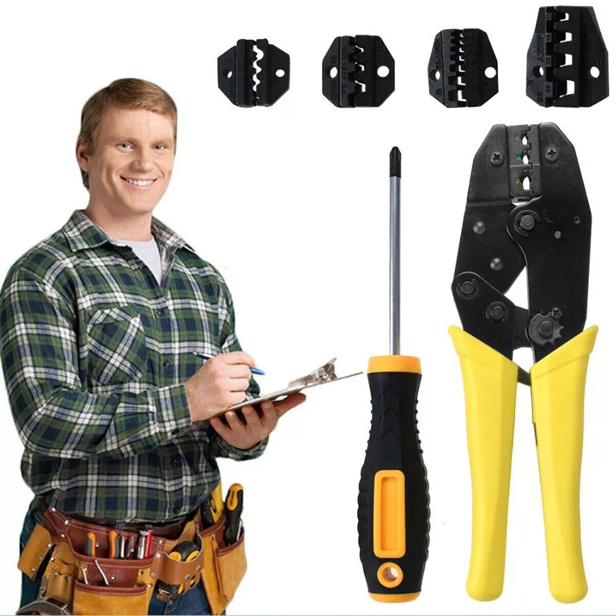 Ratcheting Crimping Tool Kit Cord End Terminals Wire Crimper Pliers 8Dies W/Case