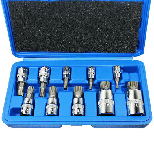 10Pc Triple Square 12 Point Spline Bit Socket Set 4MM - 18MM