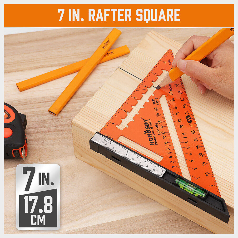 7 Inch Premium Rafter Square with Level Carpenter Tool Protractor Ruler