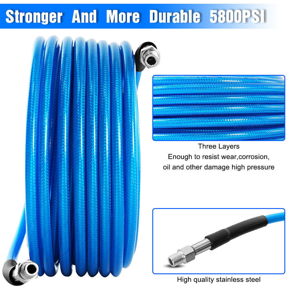 Sewer Jetter Kit for Pressure Washer Drain Cleaner Hose 50FT 1/4" M-NPT 5800PSI