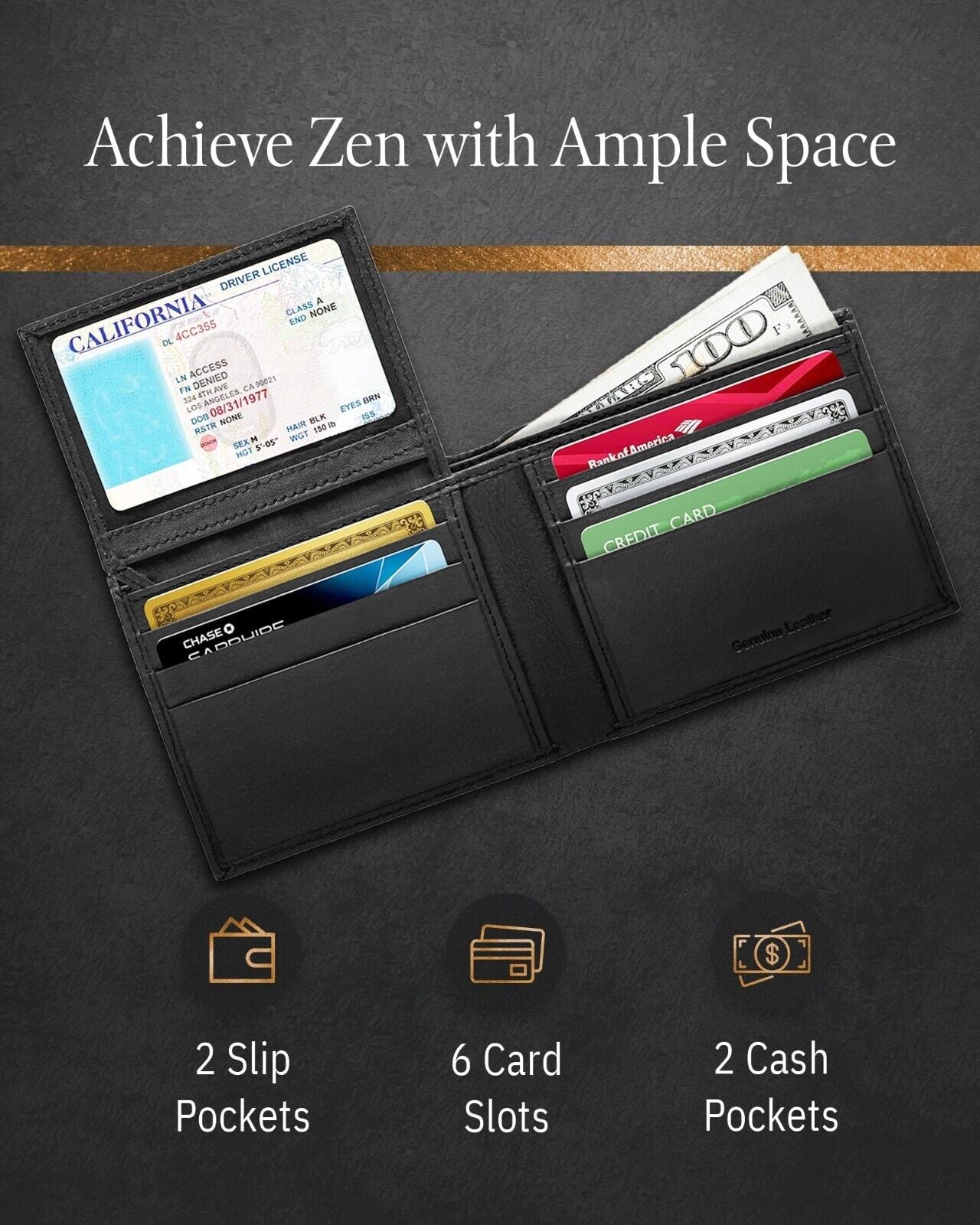 Genuine Leather RFID Blocking Bifold Wallet for Men Slim Mens Wallet Minimalist