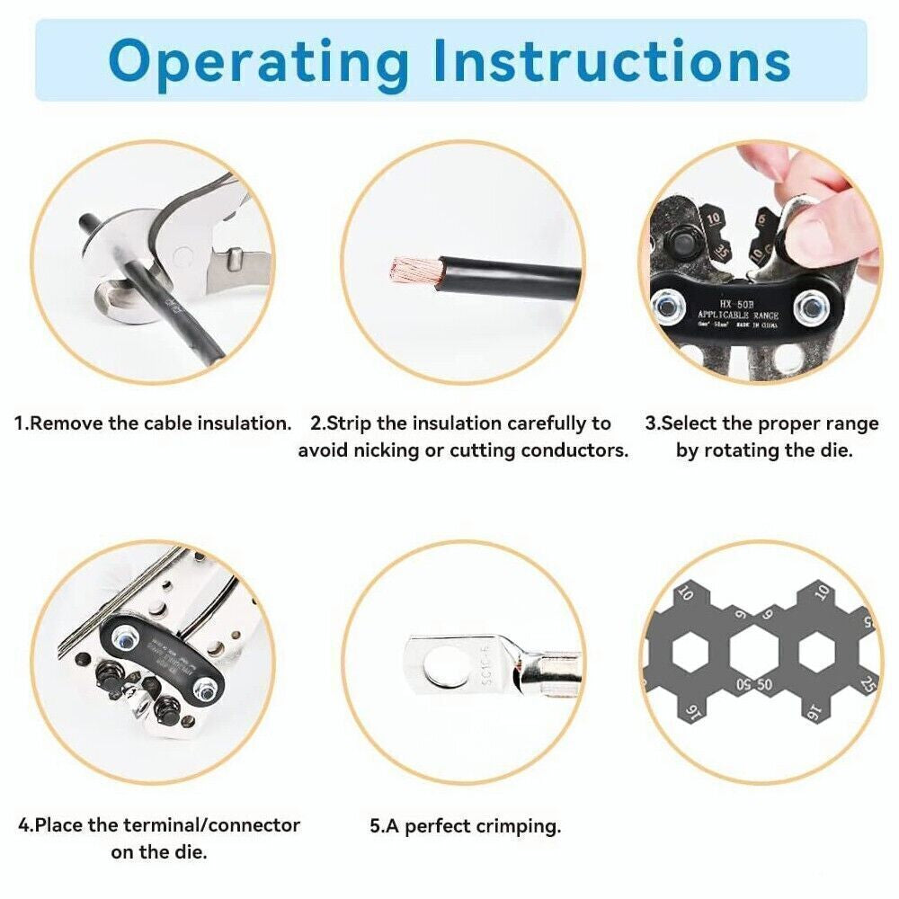 Heavy-Duty Cable Lug Crimping Tool Set – with 60PCS Copper Ring Terminals | 10-1 AWG
