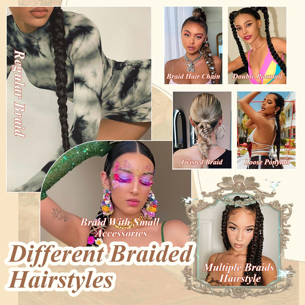 Natural as Human Braids Ponytail Wrap Bubble Thick Braiding Hair Extensions 34In