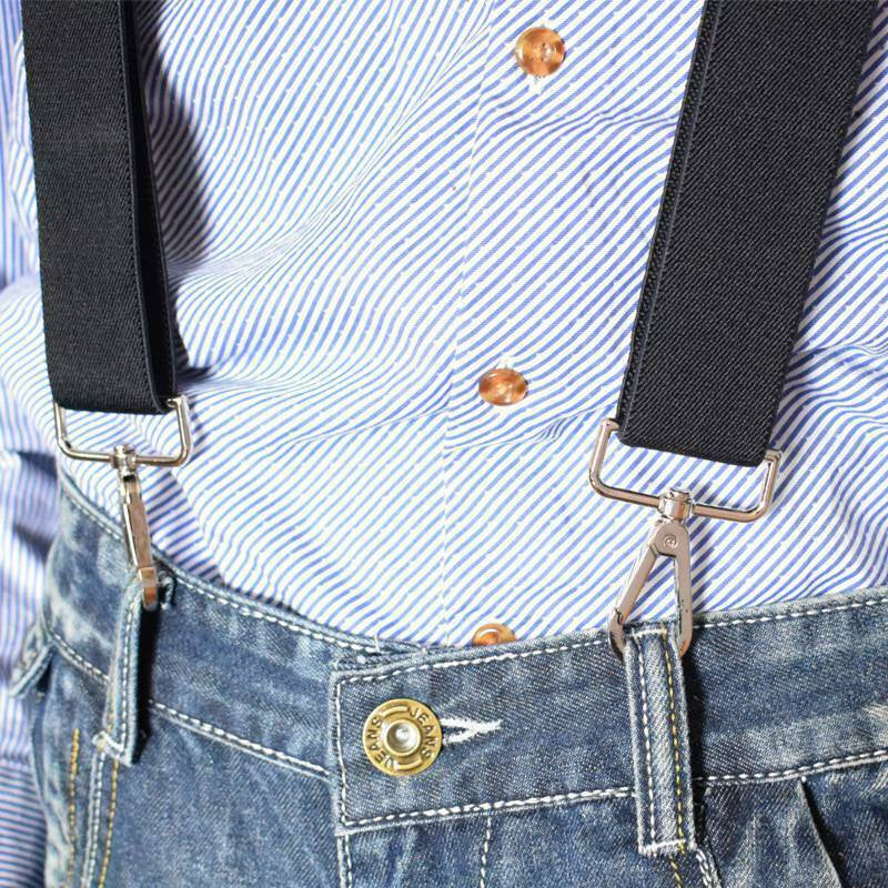 Mens Pery Belt Hook Y-Back Elastic Suspenders Black Heavy Duty Work Adjustable