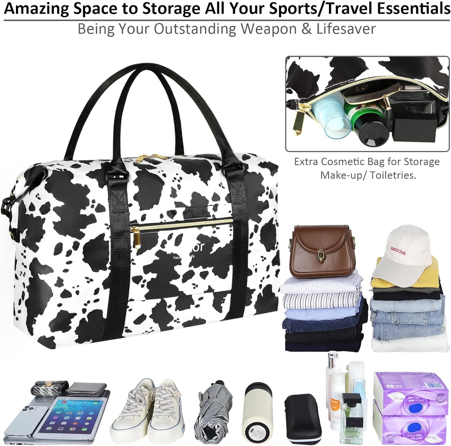 Large Duffle Bag Cow Print Gym Duffel Bag Weekend Beach Yoga for Women Men