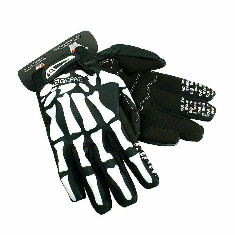 Biker Skeleton Bone Gloves Racing Cycling Motorcycle Mechanics Goth Full Finger