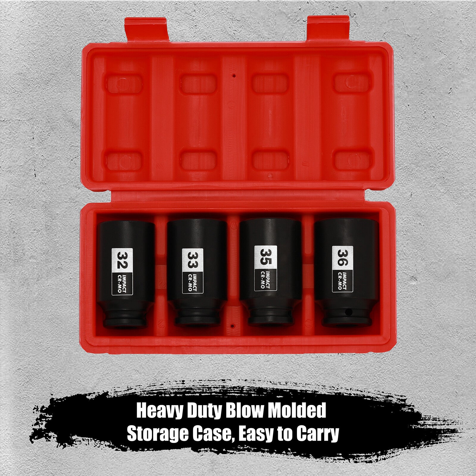 1/2'' Drive Deep Spindle Axle Nut Impact Socket Set 6 Point CR-MO,32,33,35