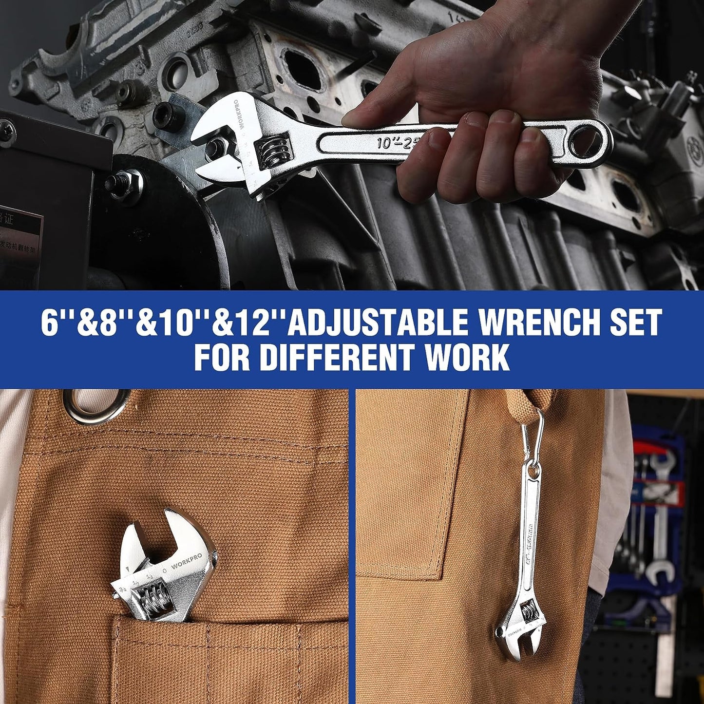 4-piece Adjustable Wrench Set Chrome-plated (6-inch, 8-inch, 10-inch, 12-inch)