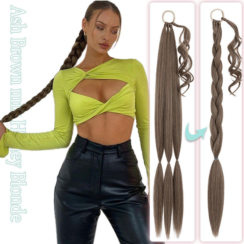 Natural as Human Braids Ponytail Wrap Bubble Thick Braiding Hair Extensions 34In
