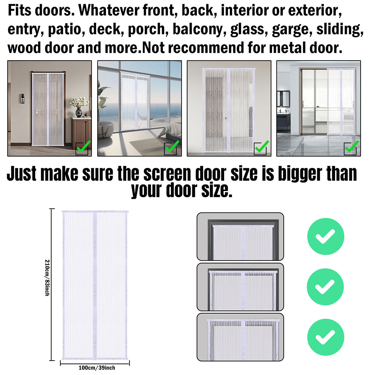 Magnetic Screen Door Mesh Curtain Heavy Duty Mosquito Net Bug Hands Free Closer