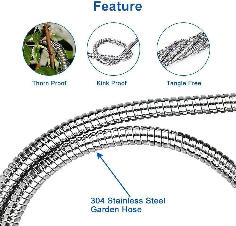 Stainless Steel Metal Garden Water Hose Flexible Heavy Duty Pipe 25FT / 50FT