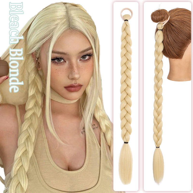 Natural as Human Braids Ponytail Wrap Bubble Thick Braiding Hair Extensions 34In