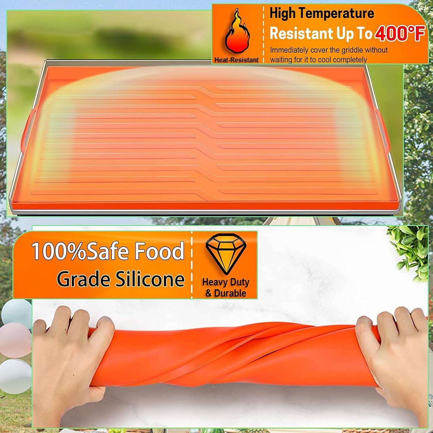 Silicone Griddle Mat Cover for 36'' Blackstone – Non-Stick, Heat-Resistant, Includes Free Drip Tray