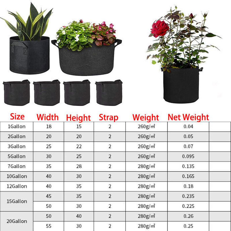 5 Gallon Plant Grow Bags Fabric Pot Nursery Soil Nonwoven W/ Handle 10 Pack