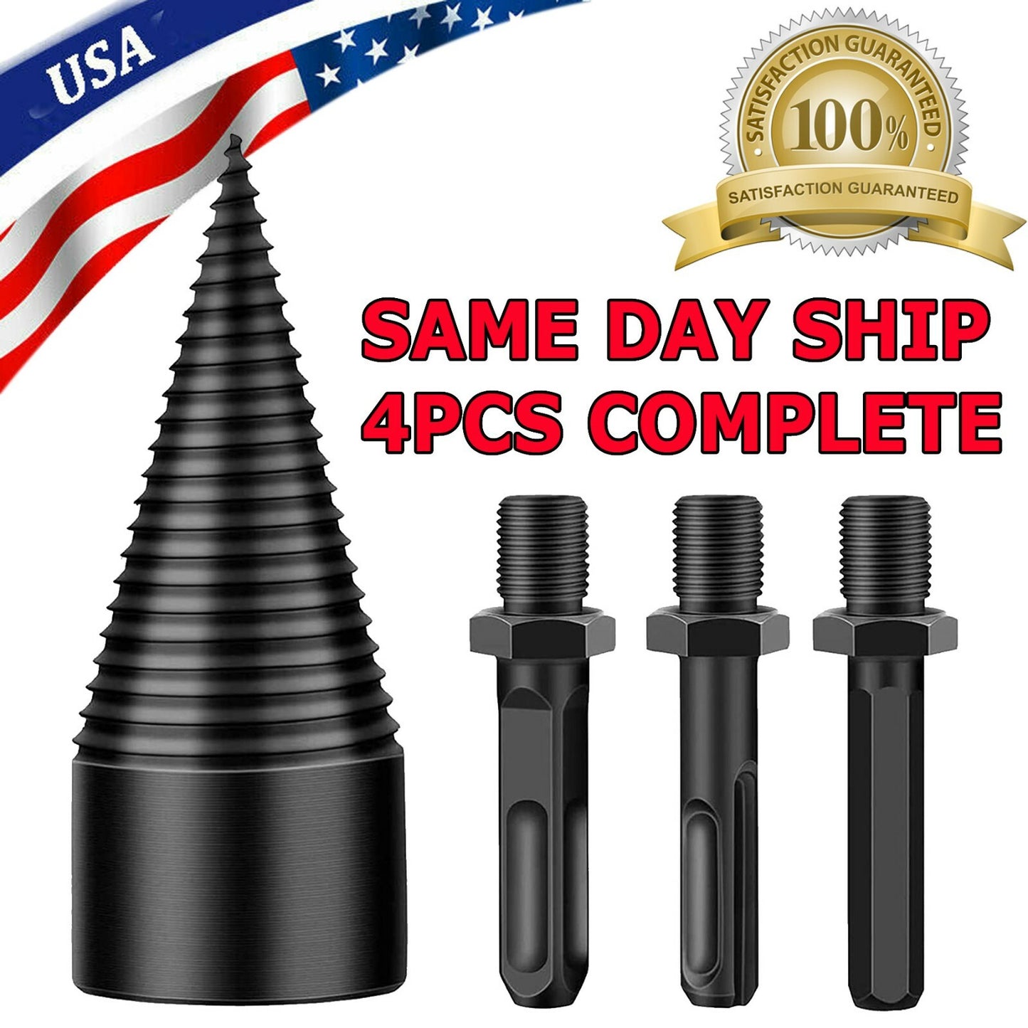 4X High Speed Twist Firewood Drill Bit Wood Splitter Screw Splitting Cone Driver
