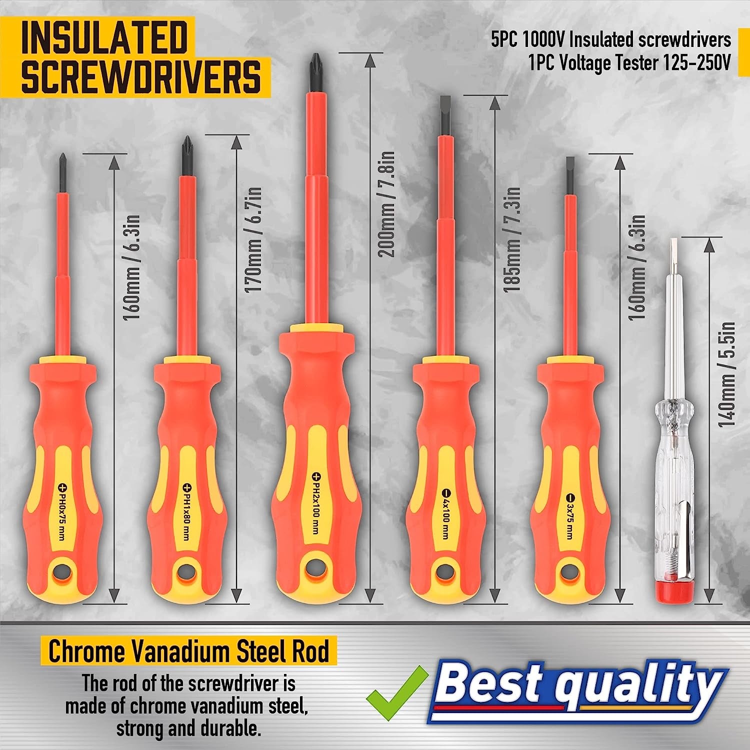  72-pieces Magnetic Screwdrivers Set with Case Includes Slotted, Phillips, Hex, Square, Pozidriv,Torx Bits and Insulated Screwdriver Set (1000V) Tools for Men