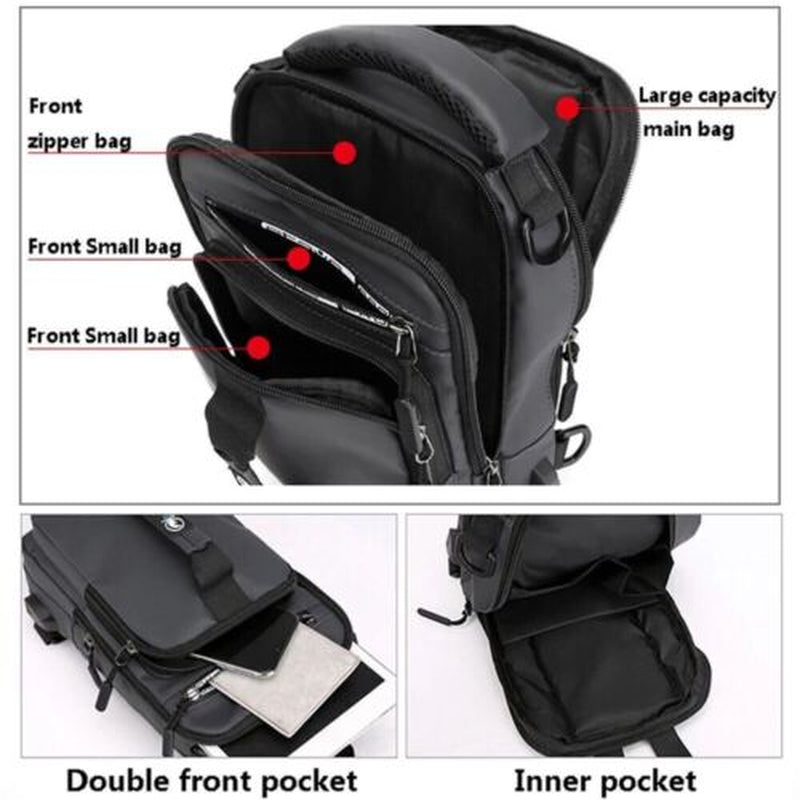 Men’s Anti-Theft Sling Crossbody Chest Bag with USB Charging Port