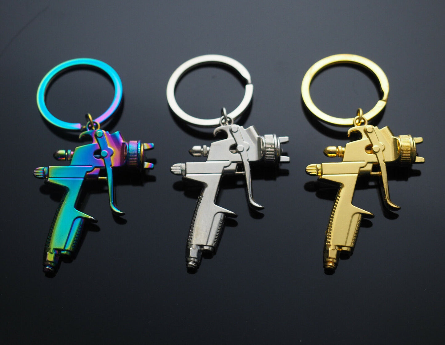 3 Pack - Spray Paint Key Chain Ring Pendant Keychain - Rainbow Silver & Gold