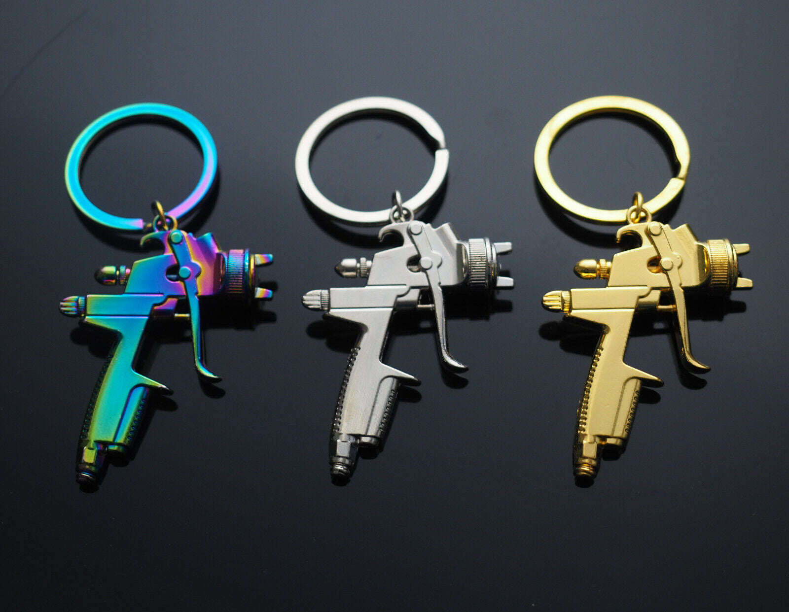3 Pack - Spray Paint Key Chain Ring Pendant Keychain - Rainbow Silver & Gold