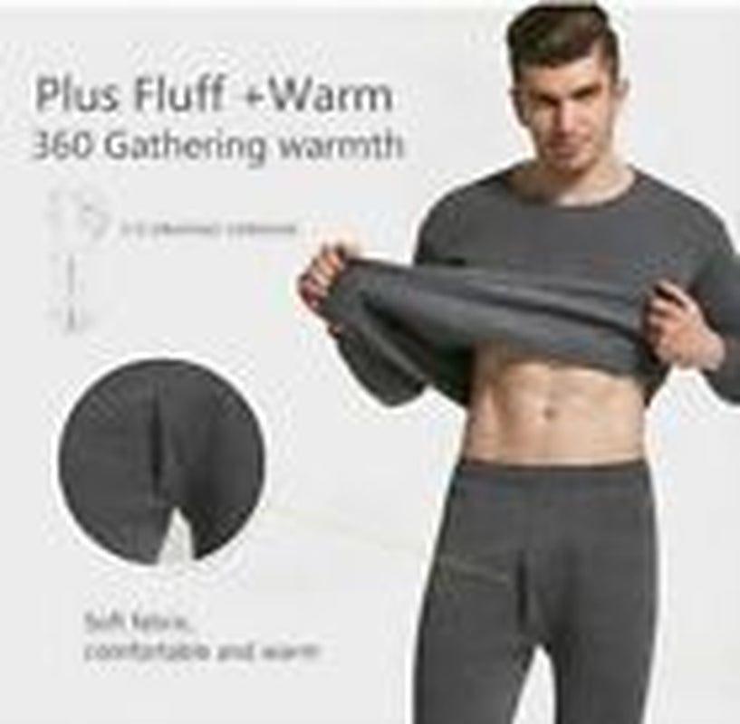 Men 100% Cotton Thermal Fleece Lined Warm Underwear Top+Pants 2PC Set