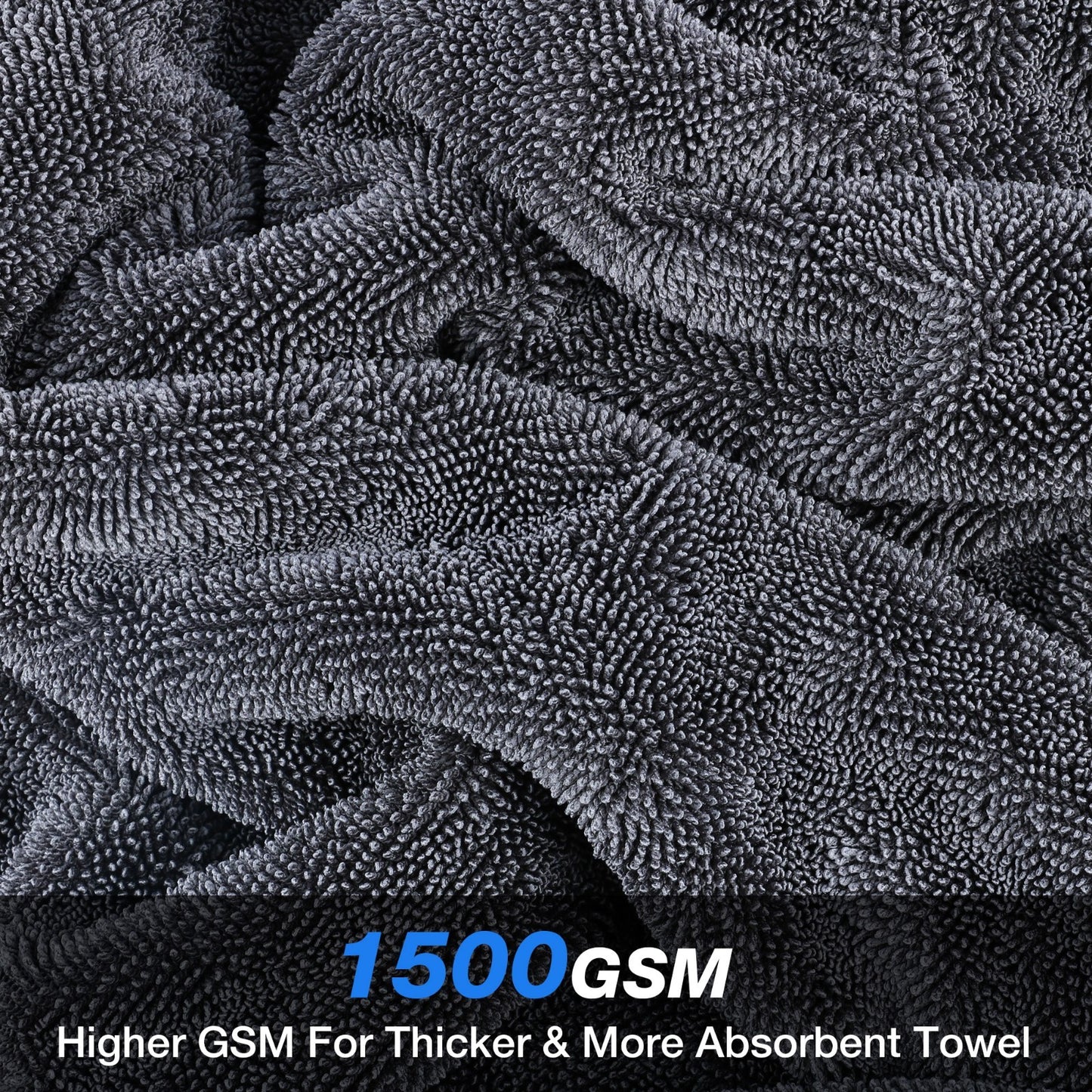 Car Wash Microfiber Drying Towel Water Drying Towel Dark Gray 1500GSM 24X36''