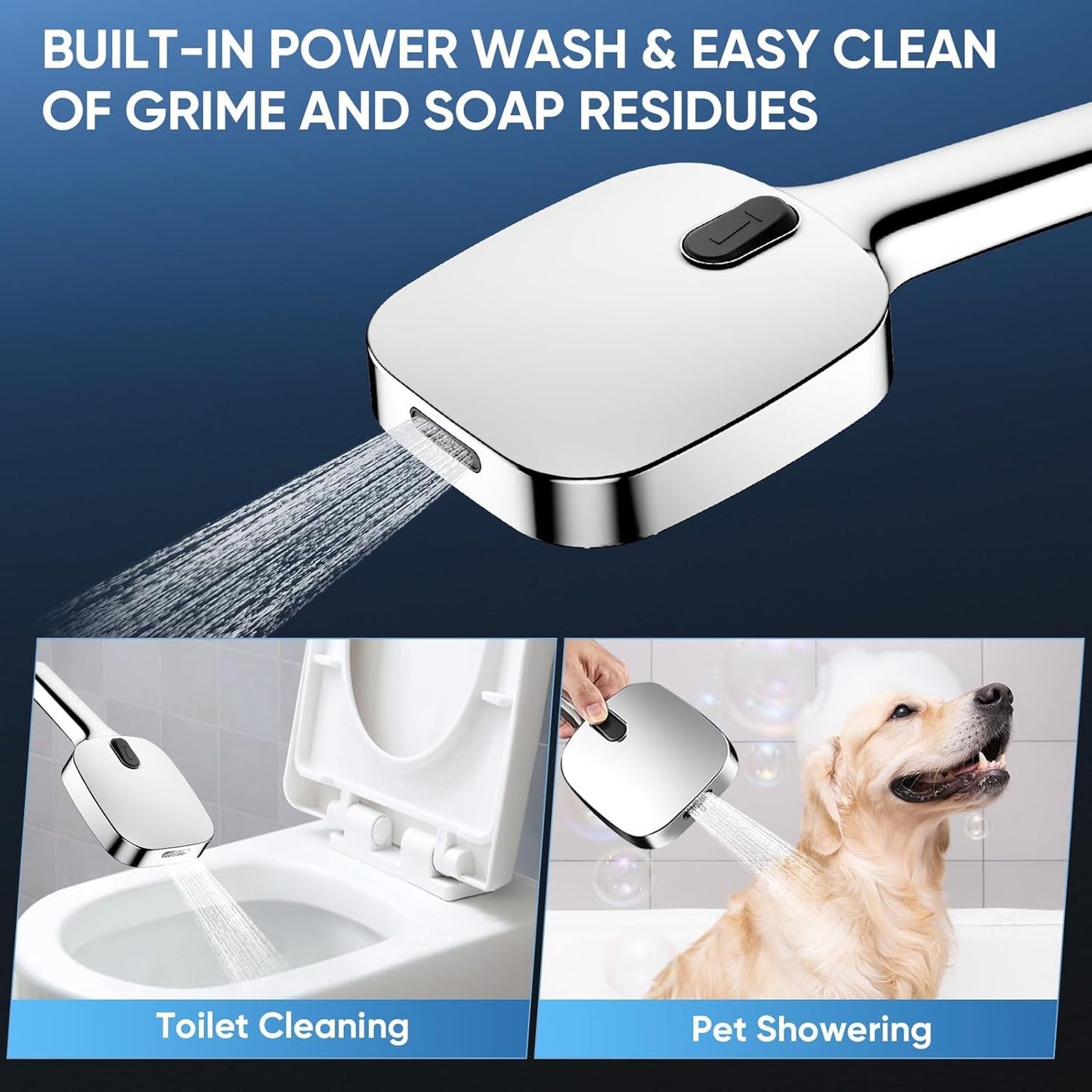 High Pressure Shower Head 8 Settings Handheld Shower Spray with 5 FT Hose+Holder