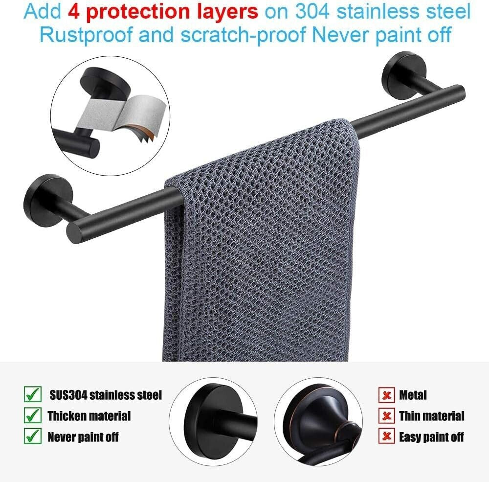 6 PCS Bathroom Hardware Set Matte Towel Bar Stainless Steel Towel Rack Set