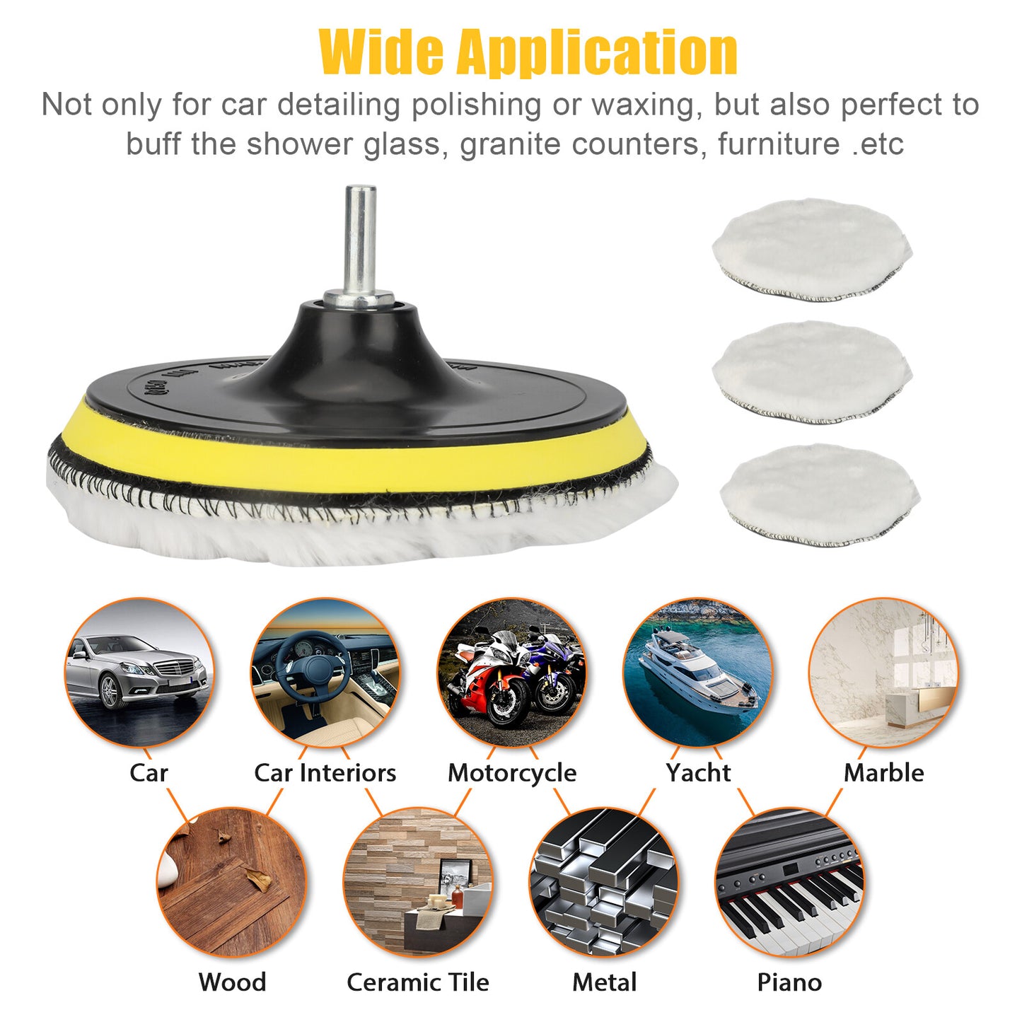 5X 6" Car Polishing Pads Buffing Wool Wheel Mop Kit Bonnet Buffer Pad Polisher