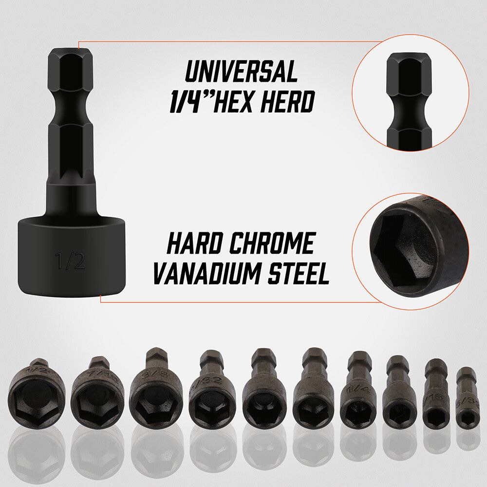 22PCS Power Nut Driver Bit Set Quick Change MM & SAE Impact 1/4" Hex Shank