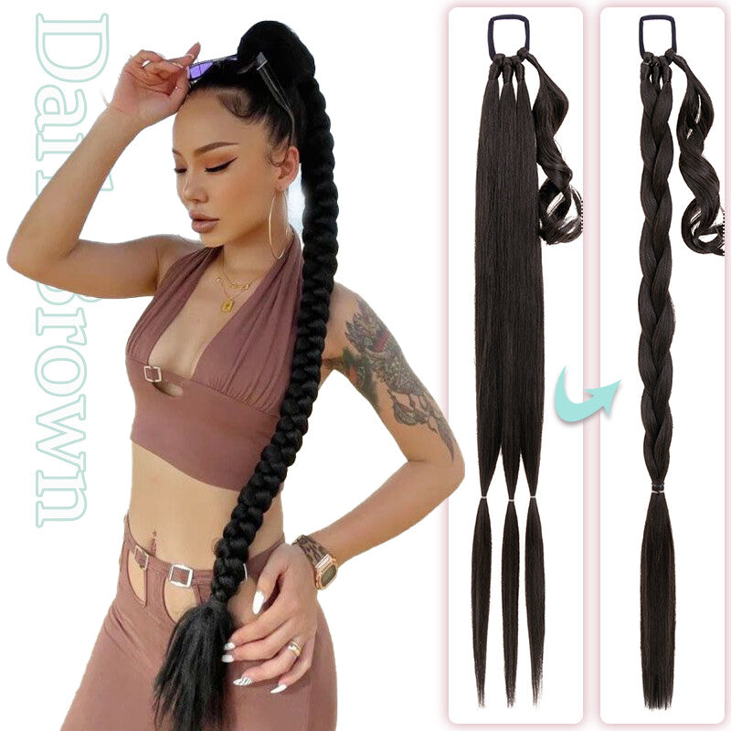 Natural as Human Braids Ponytail Wrap Bubble Thick Braiding Hair Extensions 34In